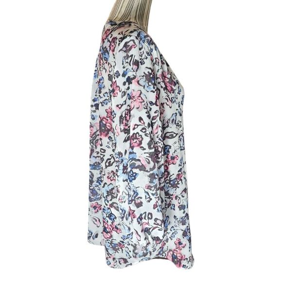 CHAPS Blouse Women's Size XL Multicolor Floral Print Split Neck Popover Top - Picture 4 of 8
